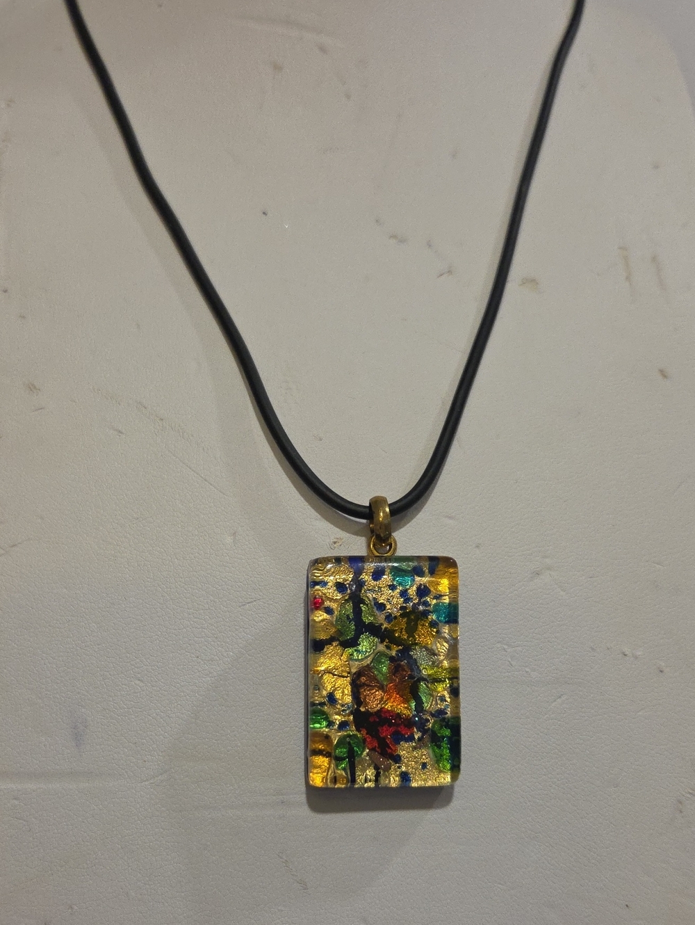 Murano Multicolor Glass Rectangle Pendant Necklace